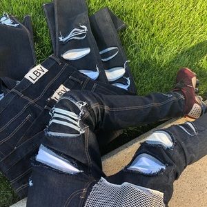 Mens Distressed Ripped Stretched Denim Slim Fit